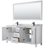 Wyndham WCV252572DWBCMUNSM70 Daria 72 Inch Double Bathroom Vanity in White, White Carrara Marble Countertop, Undermount Square Sinks, Matte Black Trim, 70 Inch Mirror