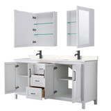 Wyndham WCV252572DWBC2UNSMED Daria 72 Inch Double Bathroom Vanity in White, Carrara Cultured Marble Countertop, Undermount Square Sinks, Matte Black Trim, Medicine Cabinets
