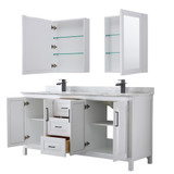 Wyndham WCV252572DWBCMUNSMED Daria 72 Inch Double Bathroom Vanity in White, White Carrara Marble Countertop, Undermount Square Sinks, Matte Black Trim, Medicine Cabinets
