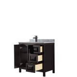 Wyndham WCV252536SEBCMUNSMXX Daria 36 Inch Single Bathroom Vanity in Dark Espresso, White Carrara Marble Countertop, Undermount Square Sink, Matte Black Trim