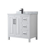Wyndham WCV252536SWBCMUNSMXX Daria 36 Inch Single Bathroom Vanity in White, White Carrara Marble Countertop, Undermount Square Sink, Matte Black Trim Wyndham WCV252536SWBCMUNSMXX Daria 36 Inch Single Bathroom Vanity in White, White Carrara Marble Countertop, Undermount Square Sink, Matte Black Trim