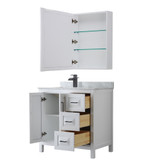 Wyndham WCV252536SWBCMUNSMED Daria 36 Inch Single Bathroom Vanity in White, White Carrara Marble Countertop, Undermount Square Sink, Matte Black Trim, Medicine Cabinet