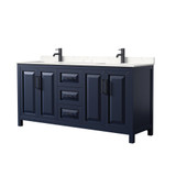 Wyndham WCV252572DBBC2UNSMXX Daria 72 Inch Double Bathroom Vanity in Dark Blue, Carrara Cultured Marble Countertop, Undermount Square Sinks, Matte Black Trim