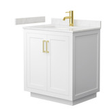 Wyndham WCF292930SWGC2UNSMXX Miranda 30 Inch Single Bathroom Vanity in White, Carrara Cultured Marble Countertop, Undermount Square Sink, Brushed Gold Trim