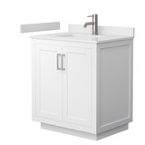 Wyndham WCF292930SWHWCUNSMXX Miranda 30 Inch Single Bathroom Vanity in White, White Cultured Marble Countertop, Undermount Square Sink, Brushed Nickel Trim