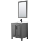 Wyndham WCV252530SGBWCUNSM24 Daria 30 Inch Single Bathroom Vanity in Dark Gray, White Cultured Marble Countertop, Undermount Square Sink, Matte Black Trim, 24 Inch Mirror