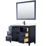Wyndham WCV252548SBBC2UNSM46 Daria 48 Inch Single Bathroom Vanity in Dark Blue, Carrara Cultured Marble Countertop, Undermount Square Sink, Matte Black Trim, 46 Inch Mirror