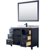 Wyndham WCV252548SBBCMUNSM46 Daria 48 Inch Single Bathroom Vanity in Dark Blue, White Carrara Marble Countertop, Undermount Square Sink, Matte Black Trim, 46 Inch Mirror