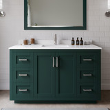 Wyndham WCF292954SGEWCUNSM46 Miranda 54 Inch Single Bathroom Vanity in Green, White Cultured Marble Countertop, Undermount Square Sink, Brushed Nickel Trim, 46 Inch Mirror