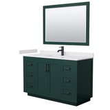 Wyndham WCF292954SGKWCUNSM46 Miranda 54 Inch Single Bathroom Vanity in Green, White Cultured Marble Countertop, Undermount Square Sink, Matte Black Trim, 46 Inch Mirror