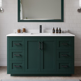 Wyndham WCF292954SGKWCUNSM46 Miranda 54 Inch Single Bathroom Vanity in Green, White Cultured Marble Countertop, Undermount Square Sink, Matte Black Trim, 46 Inch Mirror