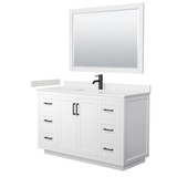 Wyndham WCF292954SWBC2UNSM46 Miranda 54 Inch Single Bathroom Vanity in White, Carrara Cultured Marble Countertop, Undermount Square Sink, Matte Black Trim, 46 Inch Mirror