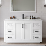 Wyndham WCF292954SWBC2UNSM46 Miranda 54 Inch Single Bathroom Vanity in White, Carrara Cultured Marble Countertop, Undermount Square Sink, Matte Black Trim, 46 Inch Mirror