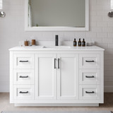 Wyndham WCF292954SWBWCUNSM46 Miranda 54 Inch Single Bathroom Vanity in White, White Cultured Marble Countertop, Undermount Square Sink, Matte Black Trim, 46 Inch Mirror