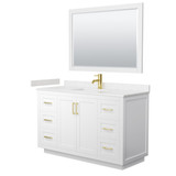Wyndham WCF292954SWGC2UNSM46 Miranda 54 Inch Single Bathroom Vanity in White, Carrara Cultured Marble Countertop, Undermount Square Sink, Brushed Gold Trim, 46 Inch Mirror