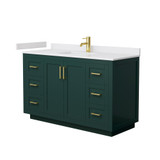 Wyndham WCF292954SGDWCUNSMXX Miranda 54 Inch Single Bathroom Vanity in Green, White Cultured Marble Countertop, Undermount Square Sink, Brushed Gold Trim