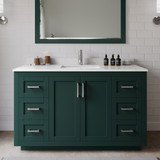 Wyndham WCF292954SGEC2UNSMXX Miranda 54 Inch Single Bathroom Vanity in Green, Carrara Cultured Marble Countertop, Undermount Square Sink, Brushed Nickel Trim