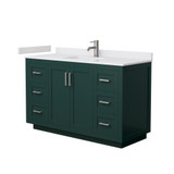 Wyndham WCF292954SGEWCUNSMXX Miranda 54 Inch Single Bathroom Vanity in Green, White Cultured Marble Countertop, Undermount Square Sink, Brushed Nickel Trim