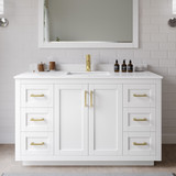 Wyndham WCF292954SWGWCUNSMXX Miranda 54 Inch Single Bathroom Vanity in White, White Cultured Marble Countertop, Undermount Square Sink, Brushed Gold Trim