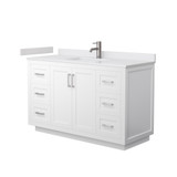 Wyndham WCF292954SWHWCUNSMXX Miranda 54 Inch Single Bathroom Vanity in White, White Cultured Marble Countertop, Undermount Square Sink, Brushed Nickel Trim