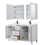 Wyndham WCV252560DWBC2UNSMED Daria 60 Inch Double Bathroom Vanity in White, Carrara Cultured Marble Countertop, Undermount Square Sinks, Matte Black Trim, Medicine Cabinets