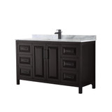 Wyndham WCV252560SEBCMUNSMXX Daria 60 Inch Single Bathroom Vanity in Dark Espresso, White Carrara Marble Countertop, Undermount Square Sink, Matte Black Trim