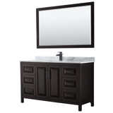 Wyndham WCV252560SEBCMUNSM58 Daria 60 Inch Single Bathroom Vanity in Dark Espresso, White Carrara Marble Countertop, Undermount Square Sink, Matte Black Trim, 58 Inch Mirror
