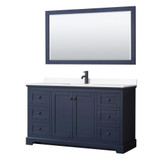 Wyndham WCV232360SBBWCUNSM58 Avery 60 Inch Single Bathroom Vanity in Dark Blue, White Cultured Marble Countertop, Undermount Square Sink, Matte Black Trim, 58 Inch Mirror