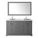 Wyndham WCV232360DGBCMUNOM58 Avery 60 Inch Double Bathroom Vanity in Dark Gray, White Carrara Marble Countertop, Undermount Oval Sinks, Matte Black Trim, 58 Inch Mirror
