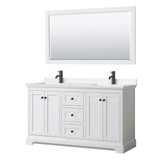 Wyndham WCV232360DWBC2UNSM58 Avery 60 Inch Double Bathroom Vanity in White, Carrara Cultured Marble Countertop, Undermount Square Sinks, Matte Black Trim, 58 Inch Mirror