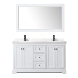 Wyndham WCV232360DWBC2UNSM58 Avery 60 Inch Double Bathroom Vanity in White, Carrara Cultured Marble Countertop, Undermount Square Sinks, Matte Black Trim, 58 Inch Mirror