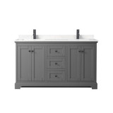 Wyndham WCV232360DGBC2UNSMXX Avery 60 Inch Double Bathroom Vanity in Dark Gray, Carrara Cultured Marble Countertop, Undermount Square Sinks, Matte Black Trim
