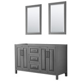 Wyndham WCV252560DGBCXSXXM24 Daria 60 Inch Double Bathroom Vanity in Dark Gray, No Countertop, No Sink, Matte Black Trim, 24 Inch Mirrors