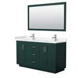 Wyndham WCF292960DGEC2UNSM58 Miranda 60 Inch Double Bathroom Vanity in Green, Carrara Cultured Marble Countertop, Undermount Square Sinks, Brushed Nickel Trim, 58 Inch Mirror