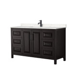 Wyndham WCV252560SEBC2UNSMXX Daria 60 Inch Single Bathroom Vanity in Dark Espresso, Carrara Cultured Marble Countertop, Undermount Square Sink, Matte Black Trim