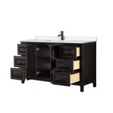 Wyndham WCV252560SEBC2UNSMXX Daria 60 Inch Single Bathroom Vanity in Dark Espresso, Carrara Cultured Marble Countertop, Undermount Square Sink, Matte Black Trim