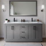 Wyndham WCF292966DGBCMUNSM58 Miranda 66 Inch Double Bathroom Vanity in Dark Gray, White Carrara Marble Countertop, Undermount Square Sinks, Matte Black Trim, 58 Inch Mirror
