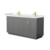 Wyndham WCF292966DGGC2UNSMXX Miranda 66 Inch Double Bathroom Vanity in Dark Gray, Carrara Cultured Marble Countertop, Undermount Square Sinks, Brushed Gold Trim