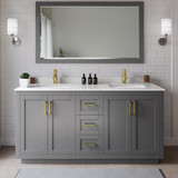 Wyndham WCF292966DGGC2UNSMXX Miranda 66 Inch Double Bathroom Vanity in Dark Gray, Carrara Cultured Marble Countertop, Undermount Square Sinks, Brushed Gold Trim