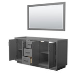 Wyndham WCF292966DGBCXSXXM58 Miranda 66 Inch Double Bathroom Vanity in Dark Gray, No Countertop, No Sink, Matte Black Trim, 58 Inch Mirror