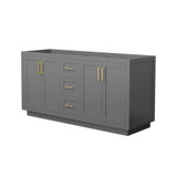 Wyndham WCF292966DGGCXSXXMXX Miranda 66 Inch Double Bathroom Vanity in Dark Gray, No Countertop, No Sink, Brushed Gold Trim