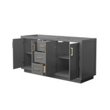Wyndham WCF292966DGGCXSXXMXX Miranda 66 Inch Double Bathroom Vanity in Dark Gray, No Countertop, No Sink, Brushed Gold Trim