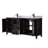 Wyndham WCV252572DEBCMUNSMXX Daria 72 Inch Double Bathroom Vanity in Dark Espresso, White Carrara Marble Countertop, Undermount Square Sinks, Matte Black Trim