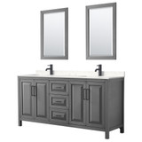 Wyndham WCV252572DGBC2UNSM24 Daria 72 Inch Double Bathroom Vanity in Dark Gray, Carrara Cultured Marble Countertop, Undermount Square Sinks, Matte Black Trim, 24 Inch Mirrors