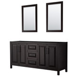 Wyndham WCV252572DEBCXSXXM24 Daria 72 Inch Double Bathroom Vanity in Dark Espresso, No Countertop, No Sink, Matte Black Trim, 24 Inch Mirrors