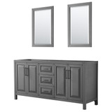 Wyndham WCV252572DGBCXSXXM24 Daria 72 Inch Double Bathroom Vanity in Dark Gray, No Countertop, No Sink, Matte Black Trim, 24 Inch Mirrors