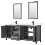 Wyndham WCV252580DGBC2UNSM24 Daria 80 Inch Double Bathroom Vanity in Dark Gray, Carrara Cultured Marble Countertop, Undermount Square Sinks, Matte Black Trim, 24 Inch Mirrors
