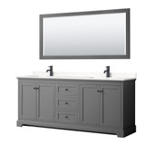 Wyndham WCV232380DGBC2UNSM70 Avery 80 Inch Double Bathroom Vanity in Dark Gray, Carrara Cultured Marble Countertop, Undermount Square Sinks, Matte Black Trim, 70 Inch Mirror
