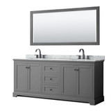 Wyndham WCV232380DGBCMUNOM70 Avery 80 Inch Double Bathroom Vanity in Dark Gray, White Carrara Marble Countertop, Undermount Oval Sinks, Matte Black Trim, 70 Inch Mirror