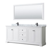 Wyndham WCV232380DWBCMUNSM70 Avery 80 Inch Double Bathroom Vanity in White, White Carrara Marble Countertop, Undermount Square Sinks, Matte Black Trim, 70 Inch Mirror
